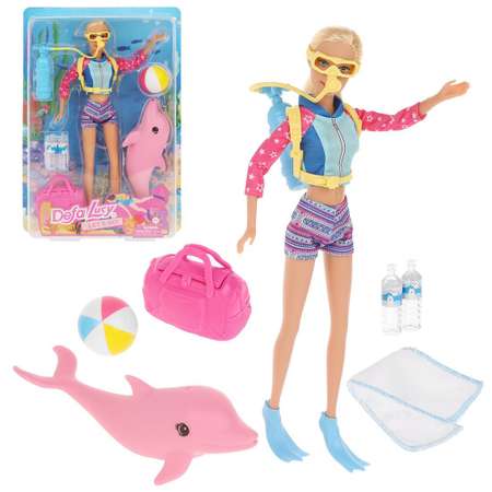Кукла Lucy Наша Игрушка игоровой набор Пляжный отдых с дельфином всего 10 предметов
