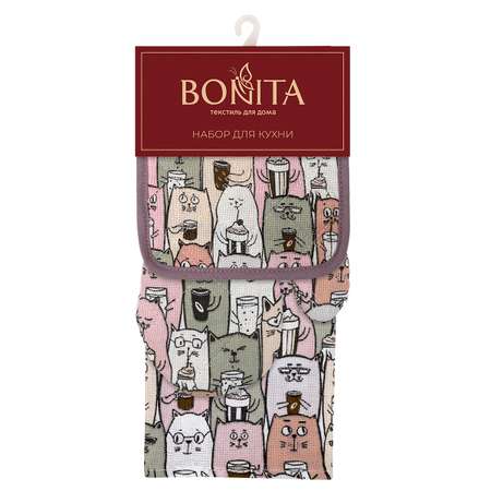 Набор кухонный BONITA полотенце+рукавица+прихватка Котики