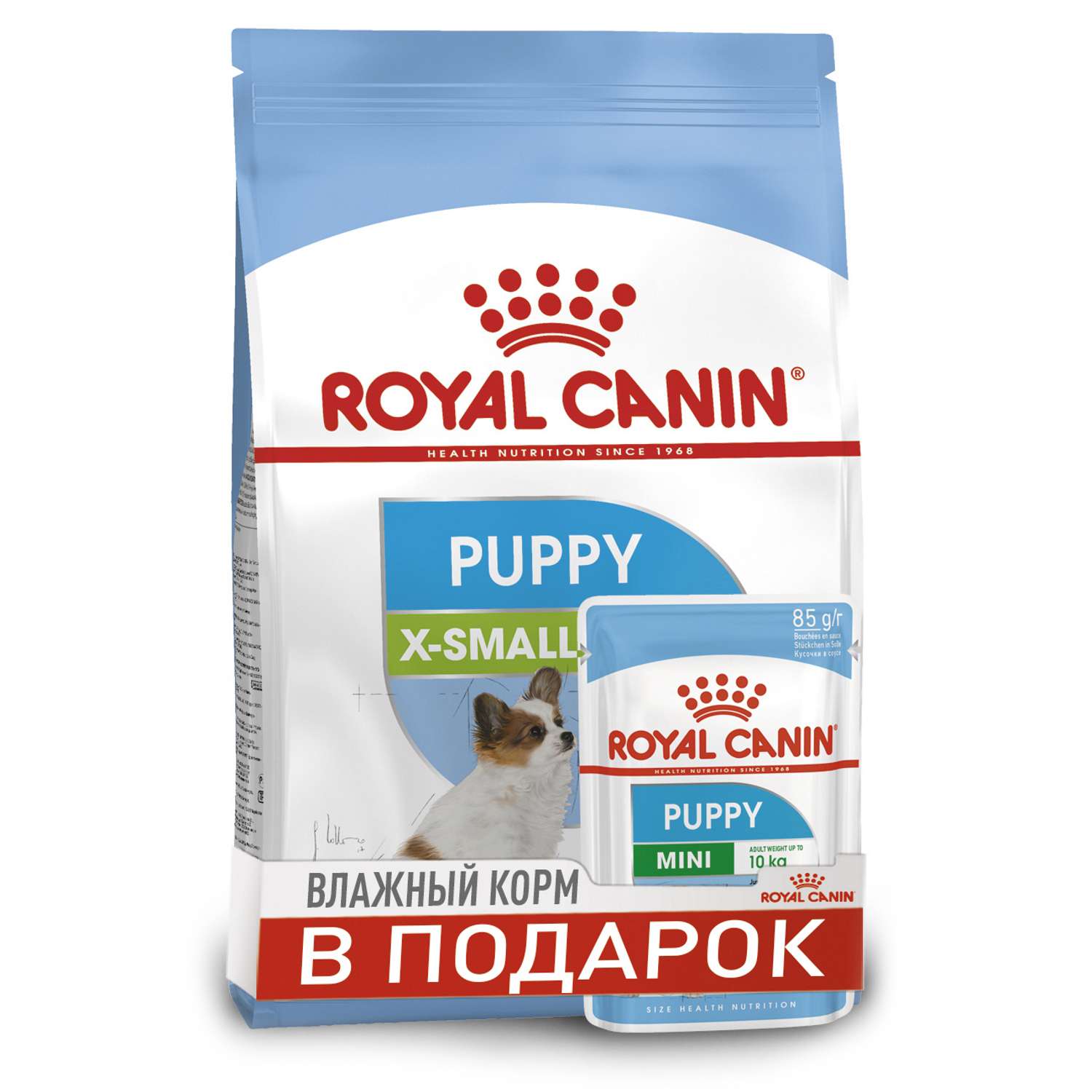 Корм для щенков ROYAL CANIN X-small Puppy 0.5кг +пауч Mini Puppy 85г - фото 1