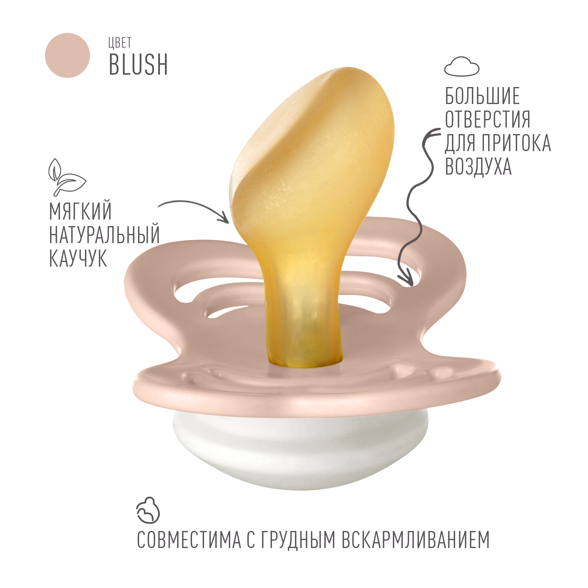 Соска-пустышка BIBS Ночная Couture Latex Blush Glow 6+ месяцев - фото 2