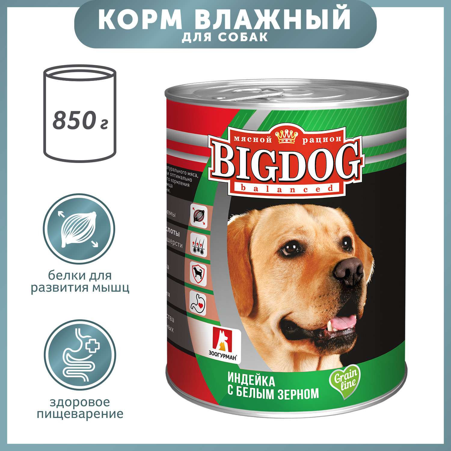 Корм для собак Зоогурман Big Dog 850г индейка с белым зерном ж/б - фото 1