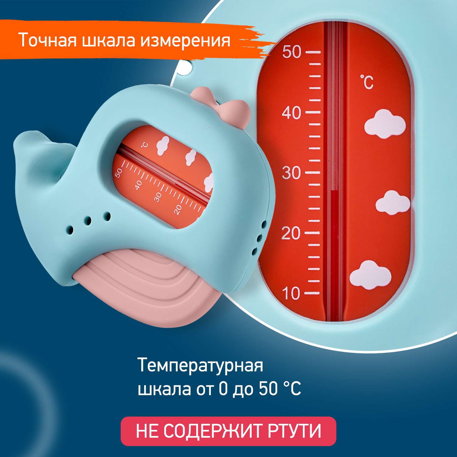 Термометр детский для воды ROXY-KIDS Кит для купания цет голубой розовый - фото 2