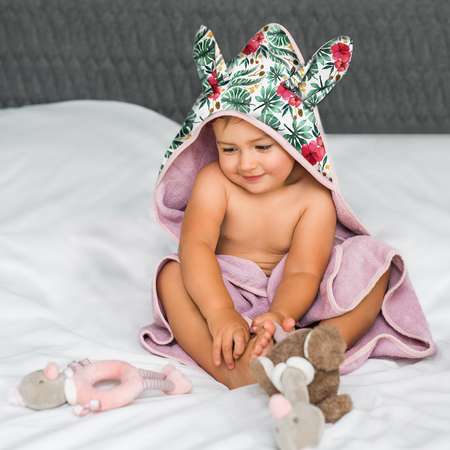 Полотенце Babyono детское махровое с капюшоном Bunny Ears 100x100 см розовое