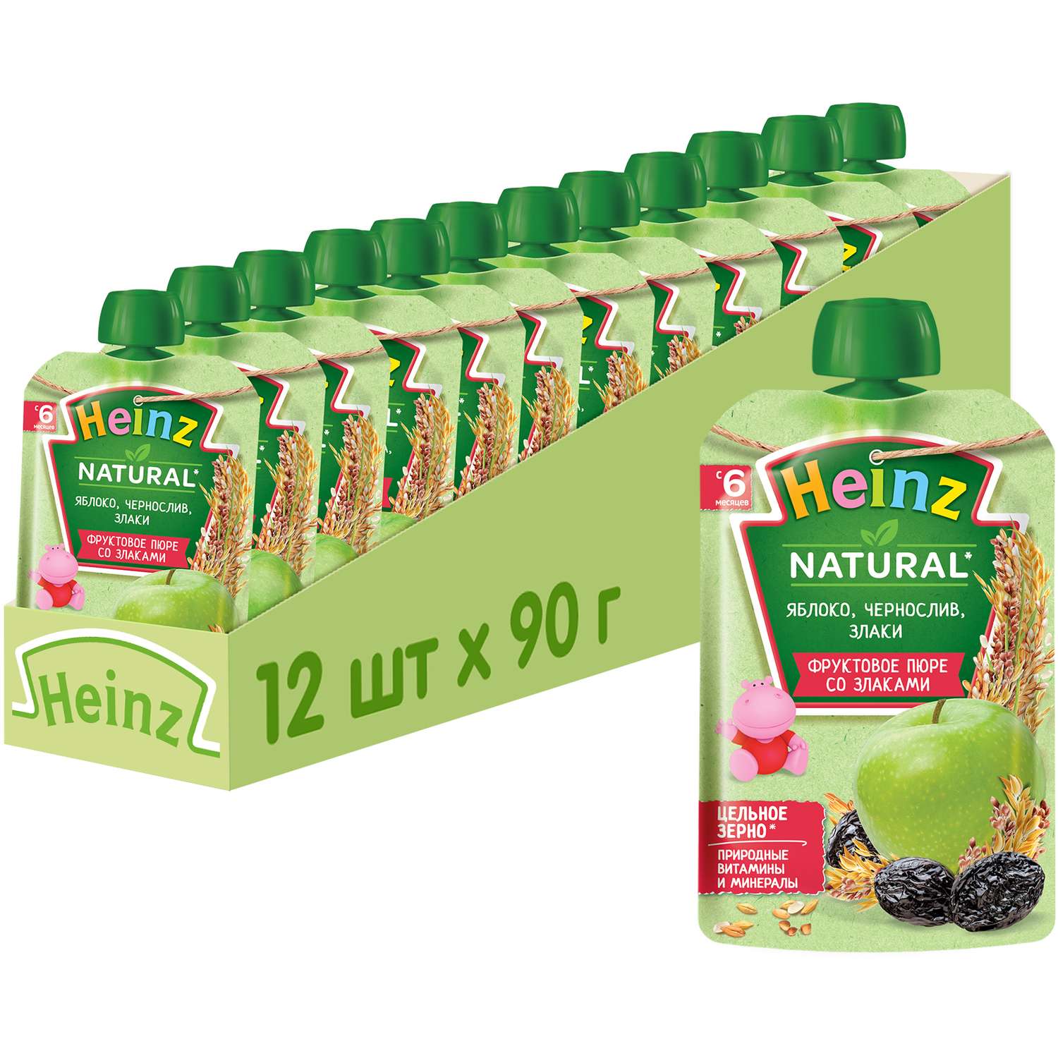 Пюре Heinz яблоко-чернослив-злаки пауч 90г с 6месяцев - фото 6