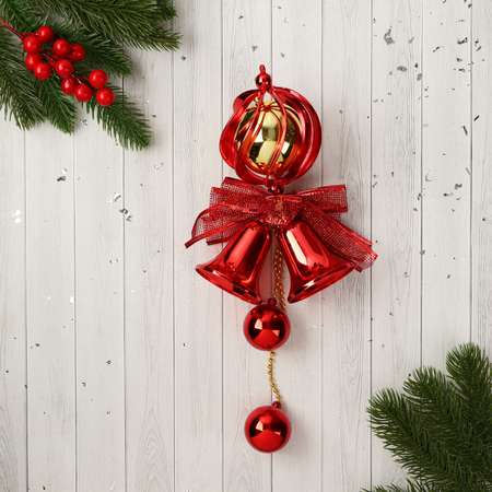 Украшение Зимнее волшебство новогоднее «Уютная сказка» шар в полоску бант 10х30 см красный