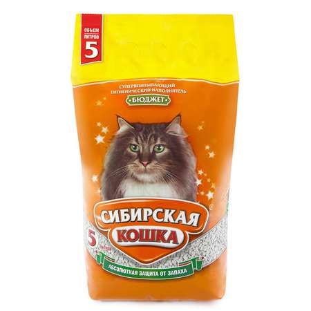 Наполнитель для кошек Сибирская кошка Бюджет впитывающий 5л