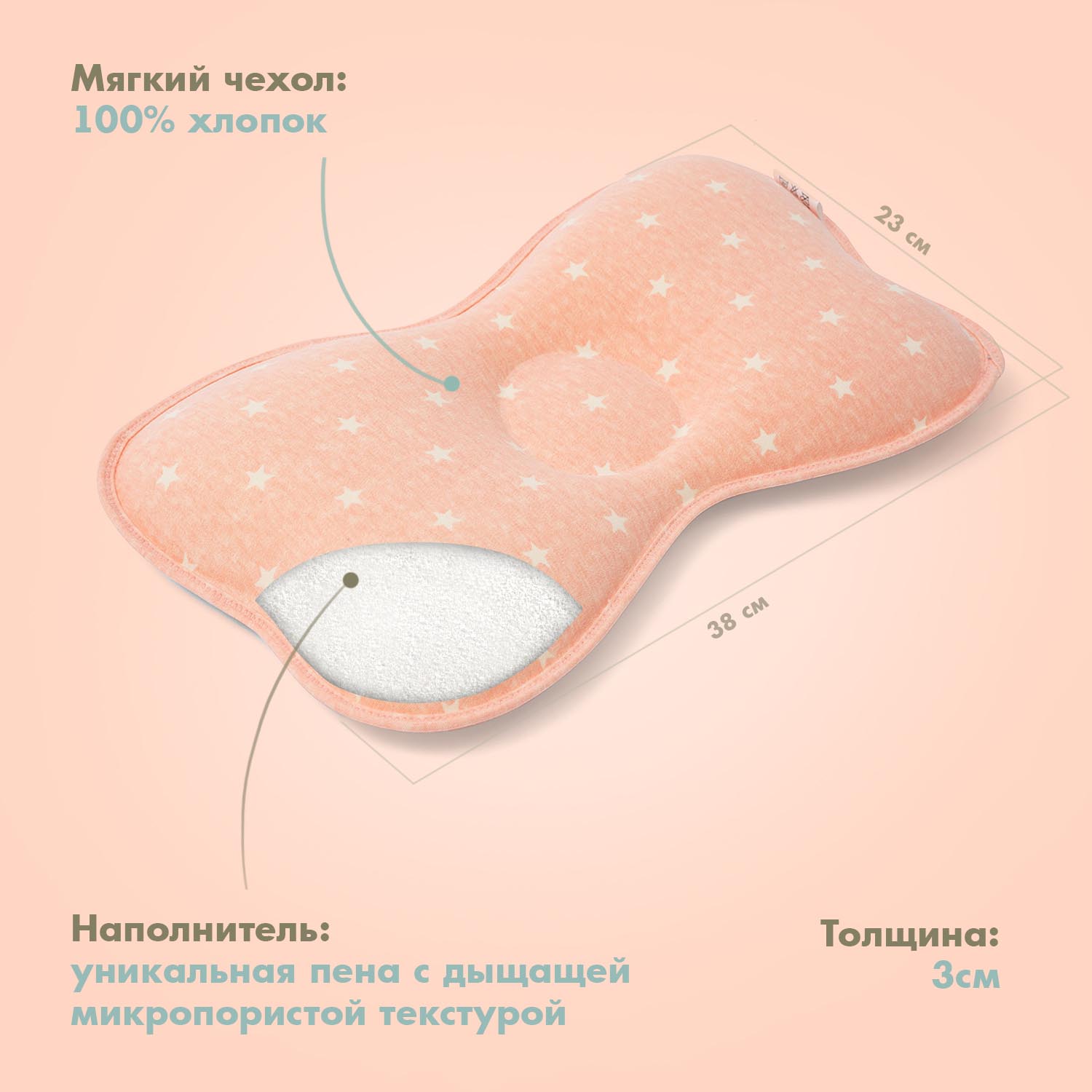 Подушка для новорожденного Nuovita Neonutti Fiaba Dipinto Звезды розовая - фото 6