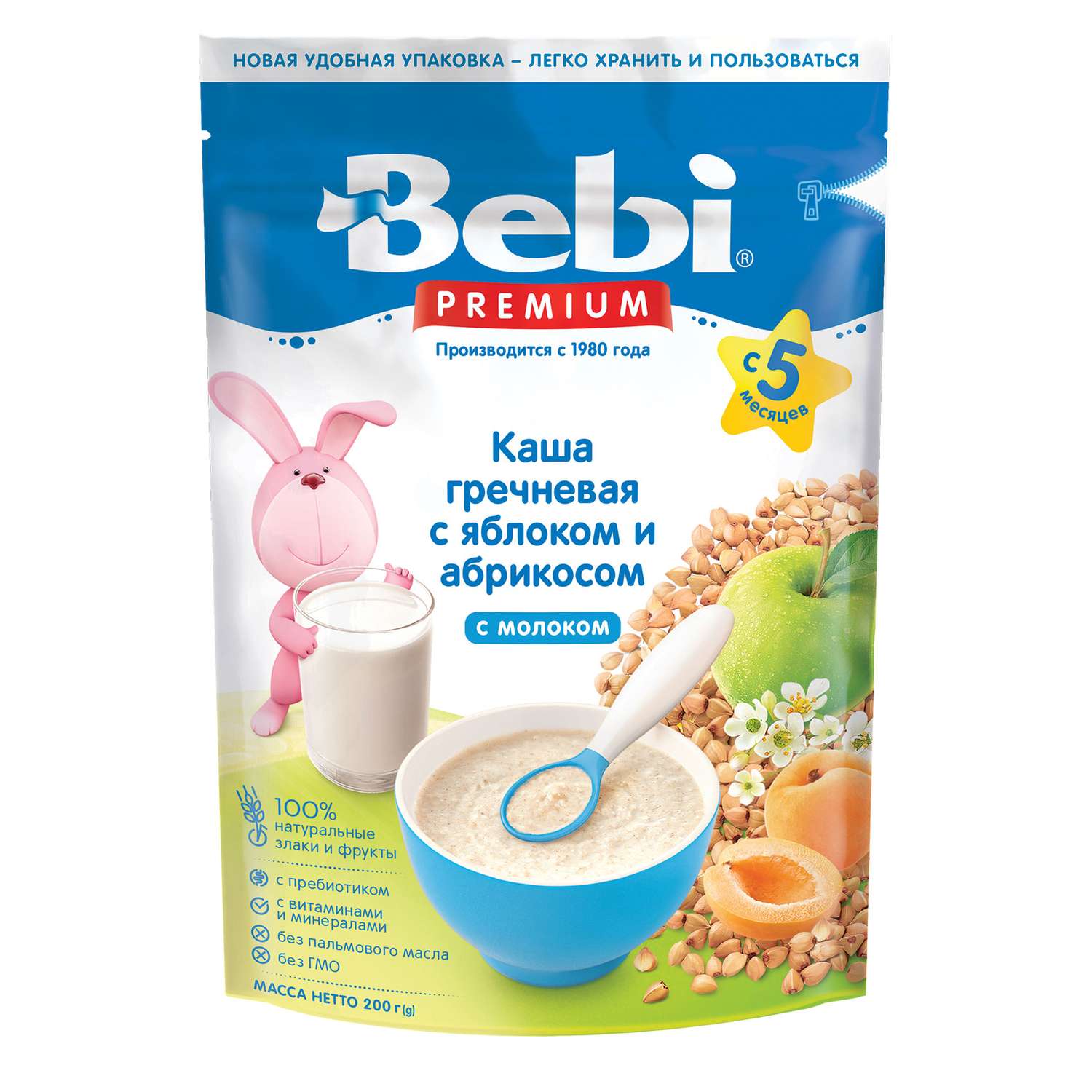 Каша молочная Bebi Premium гречневая яблоко-абрикос 200г с 5месяцев - фото 1