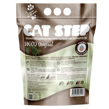 Наполнитель для кошек Cat Step Wood Original комкующийся растительный 5л