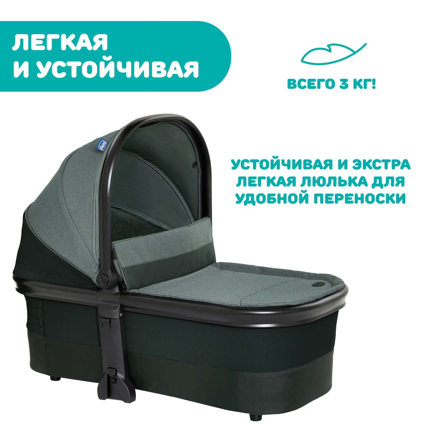 Люлька Chicco Mysa Light Carrycot Jade Green 00087027300000 - фото 11