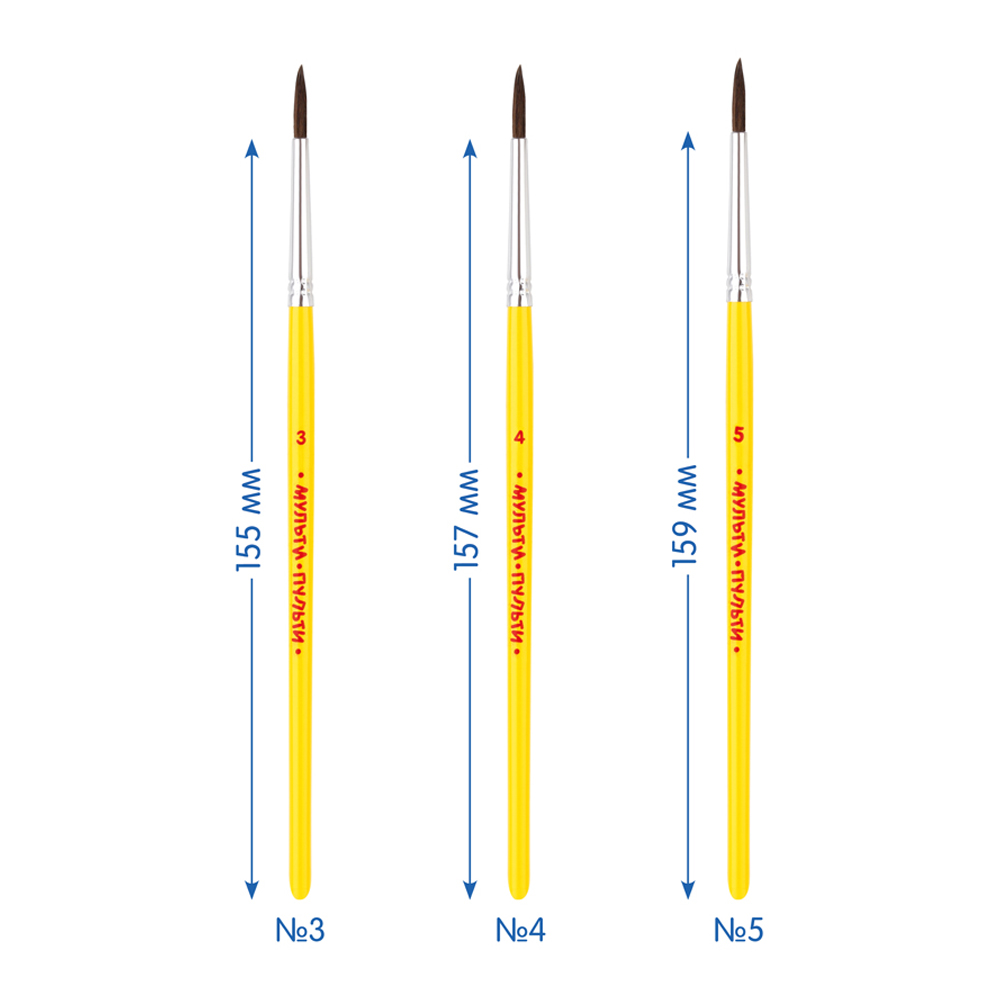 Набор кистей Мульти Пульти 3 шт пони круглые № 3 4 5 блистер - фото 3