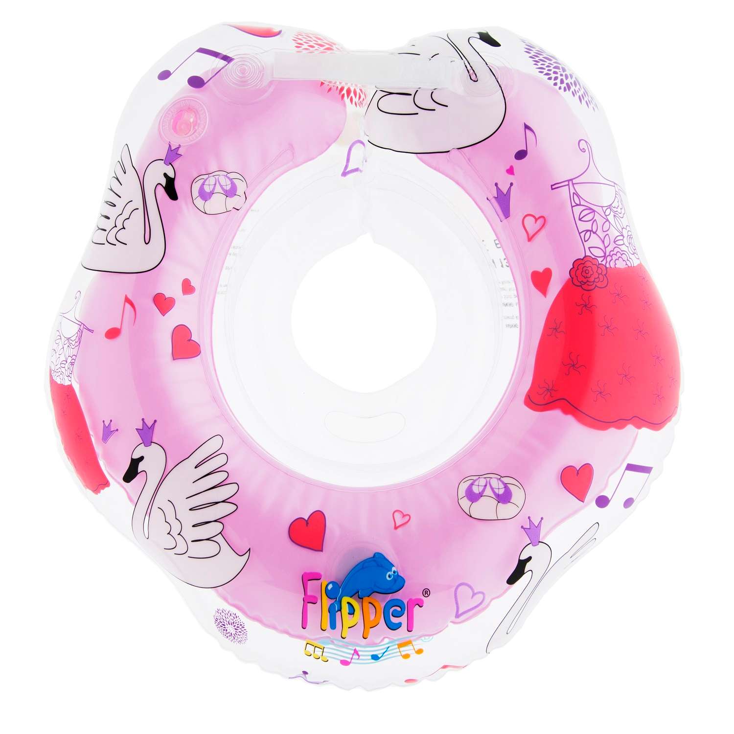 Круг для купания ROXY-KIDS надувной на шею для новорожденных и малышей Flipper Лебединое озеро цвет розовый - фото 1