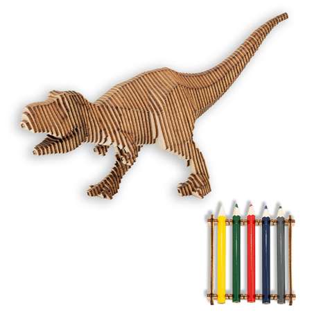 Деревянный конструктор Uniwood Тираннозавр с набором карандашей