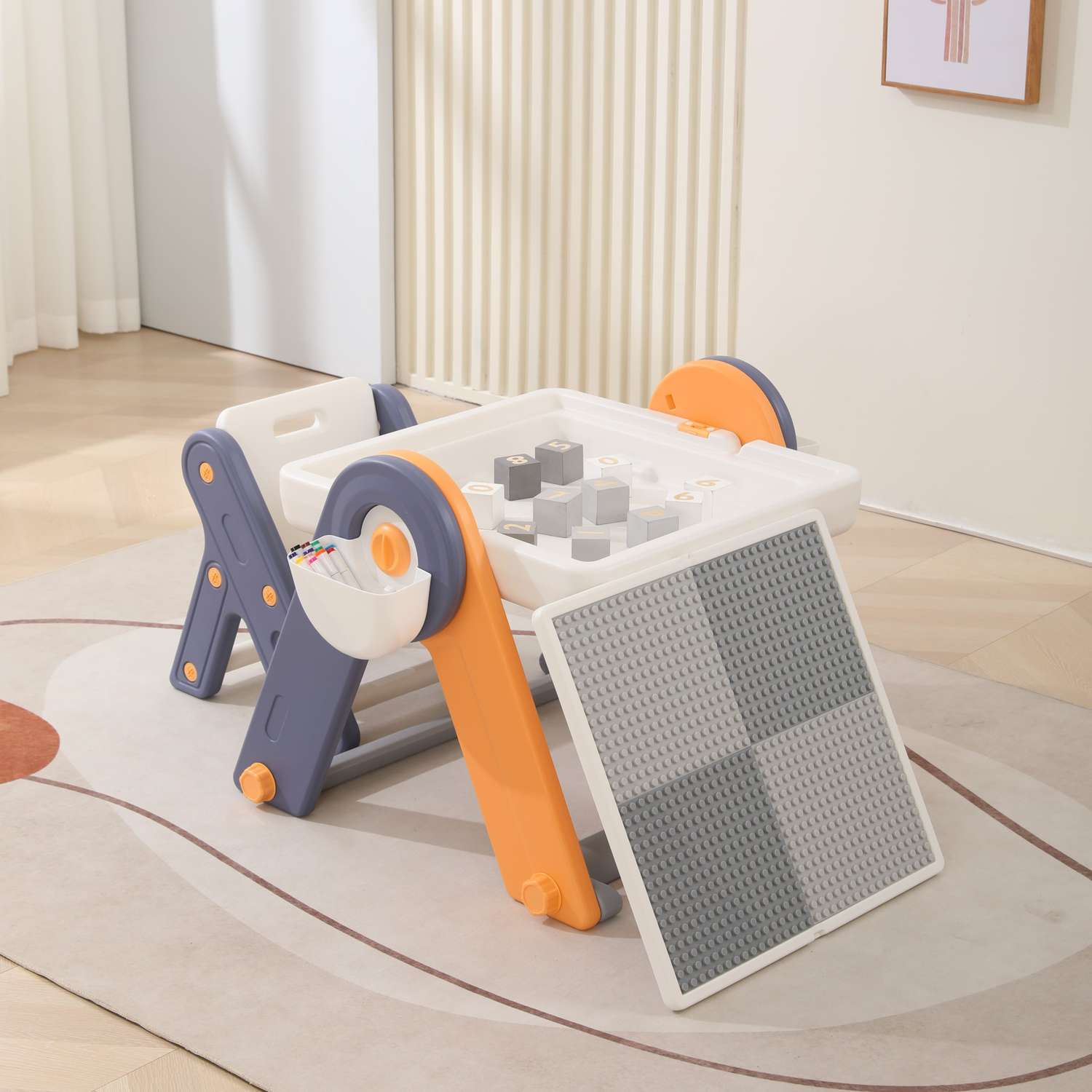 Детский стол со стульчиком 4в1 UNIX Kids Yellow для конструктора рисования для игр с песком и водой с контейнером - фото 7