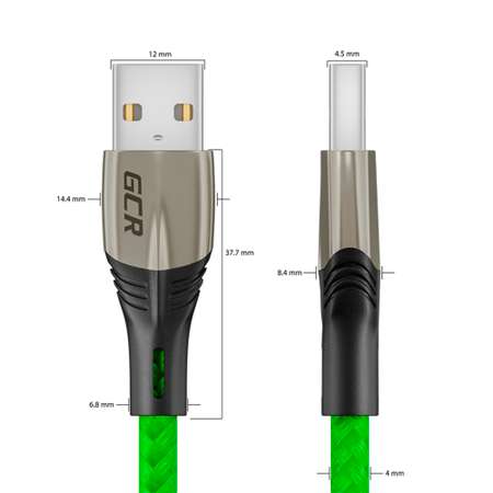 Кабель USB GCR 1.7m TypeC series Mercedes быстрая зарядка в зеленой нейлоновой оплетке GCR-51988