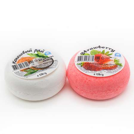 Соль для ванн Ресурс Здоровья Бурлящие пончики Кокосовый рай и Strawberry 2шт по 120 г