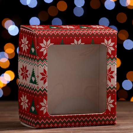 Коробка Sima-Land подарочная. крышка дно.«Новогодний принт» 14.5×14.5×6 см