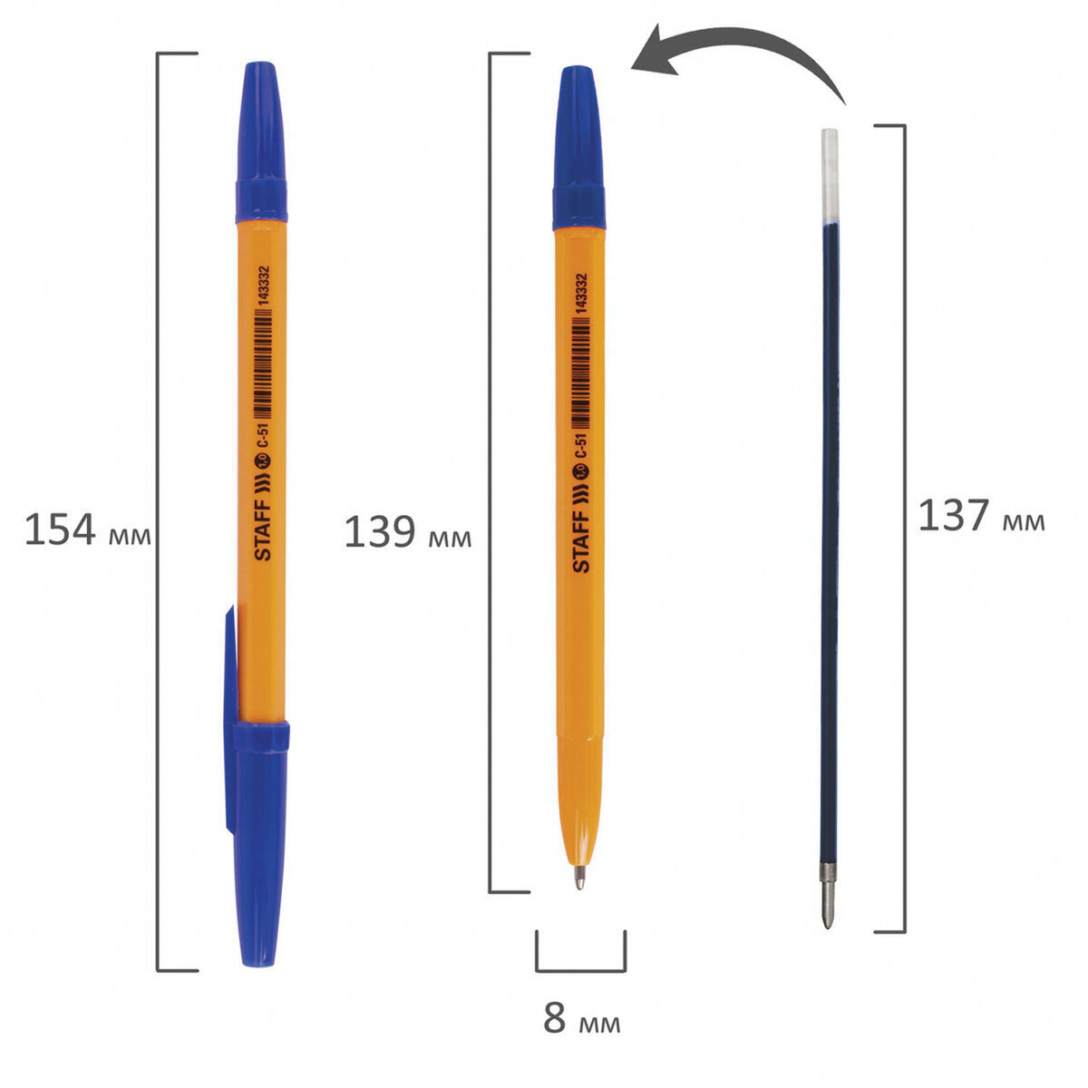 Ручки шариковые Staff синие набор 50 штук - фото 9