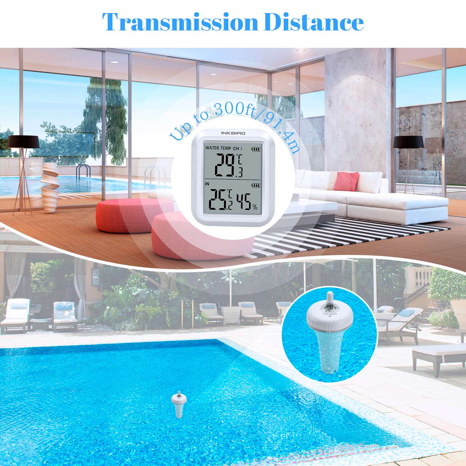 Термометр для ванн и бассейна INKBIRD Bluetooth IBS-P01R и приемник - фото 3