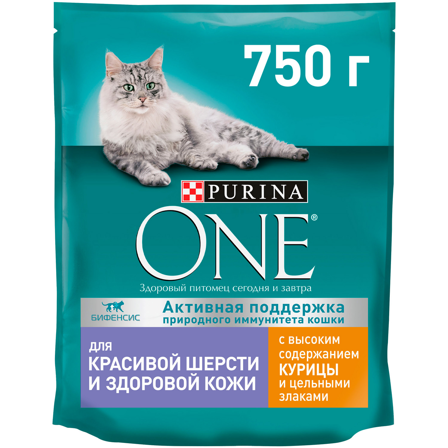 Purina One Сухой корм для кошек для красивой шерсти и контроля образования волосяных комков с курицей (750 г)