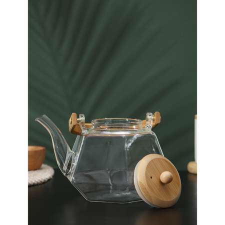 Заварочный чайник Sima-Land стеклянный с бамбуковой крышкой и металлическим фильтром BellaTenero «Октогон» 1.2 л