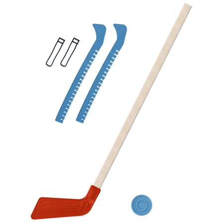 Набор для хоккея Задира Клюшка хоккейная детская красная 80 см + шайба + Чехлы для коньков голубые