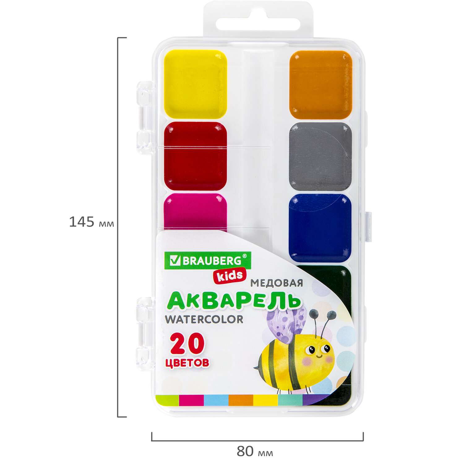 Краски акварельные Brauberg для рисования медовые 20 цветов в квадратных кюветах - фото 8