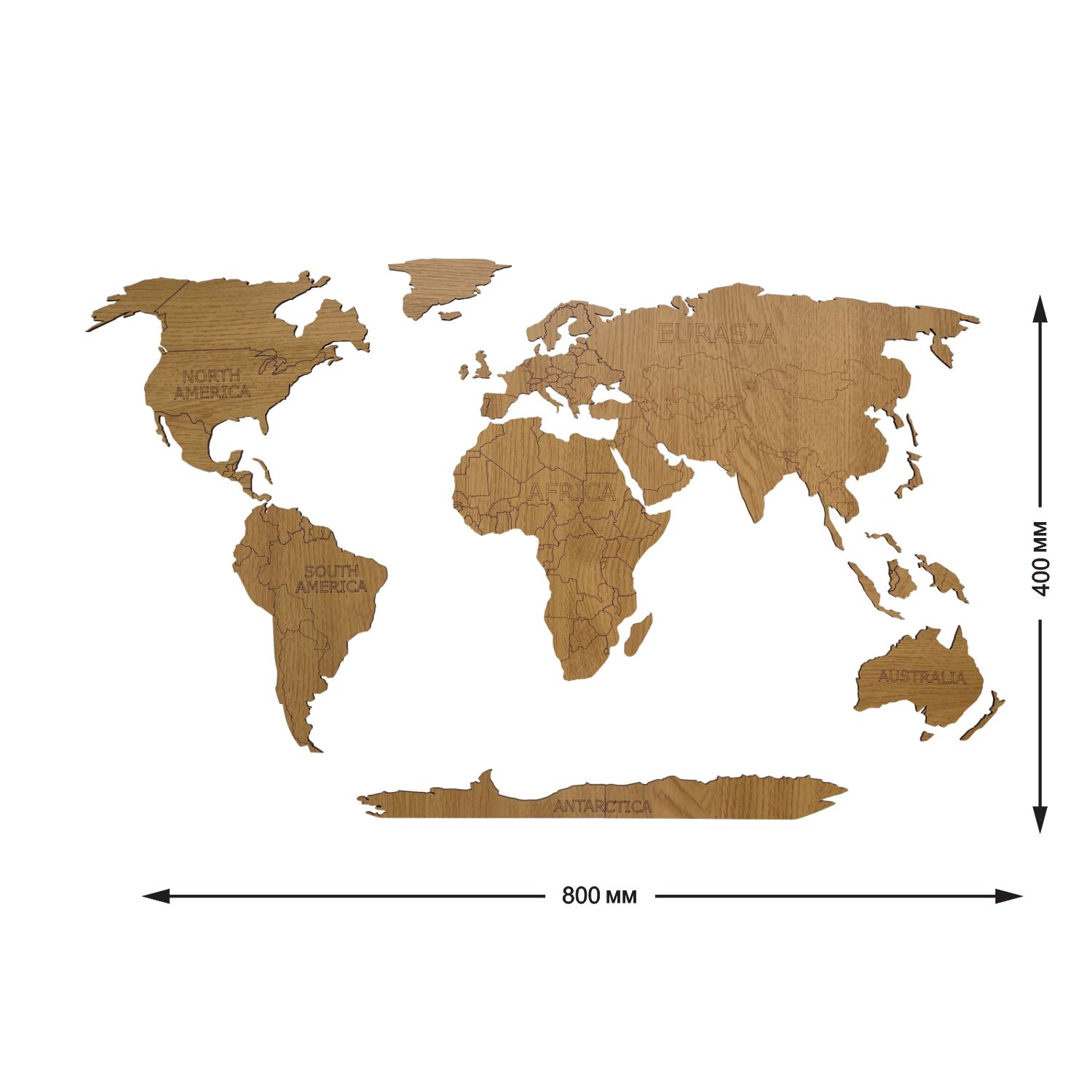 Карта мира настенная Afi Design деревянная с гравировкой континентов и Антарктидой 80х40 см дуб - фото 2