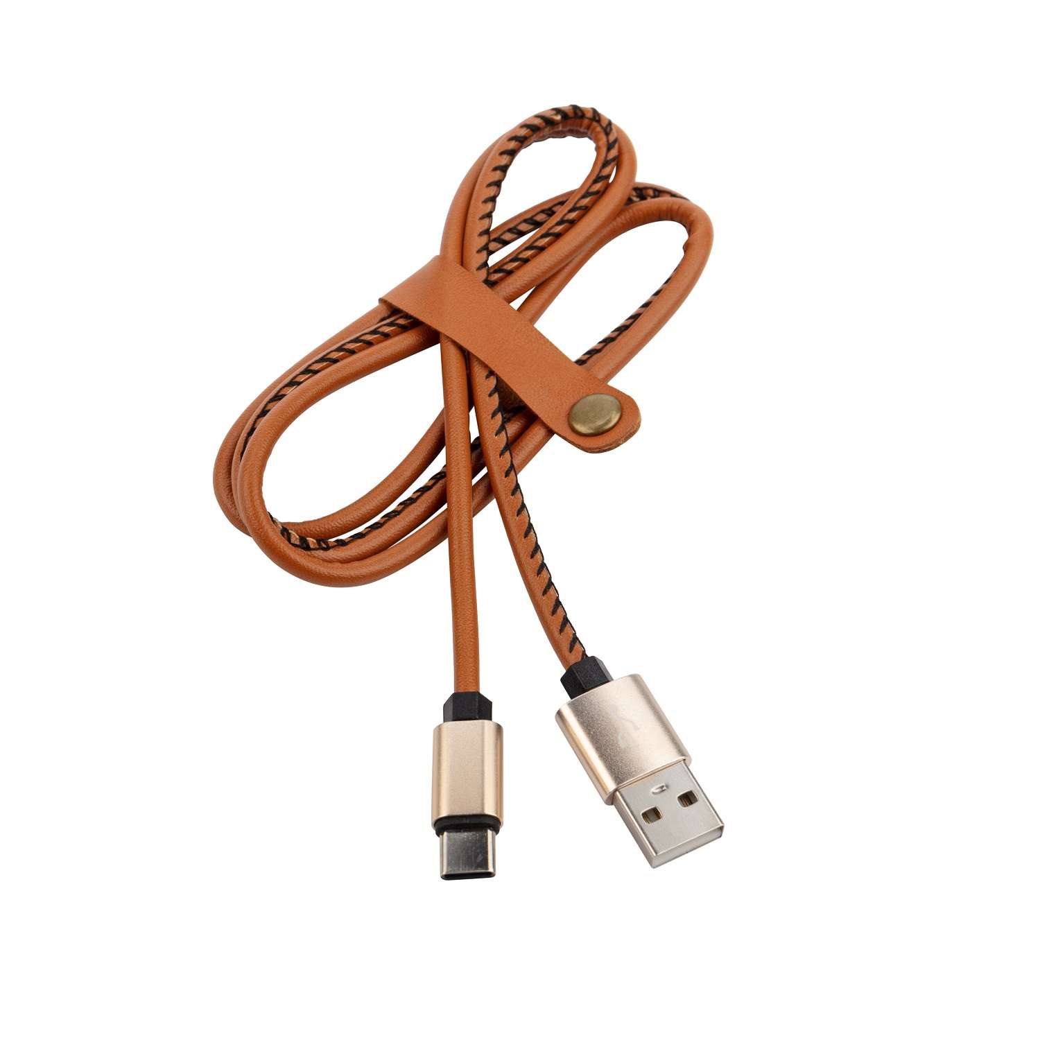 Кабель REXANT USB - Type-C 1 метр в коричневой кожаной оплетке - фото 1