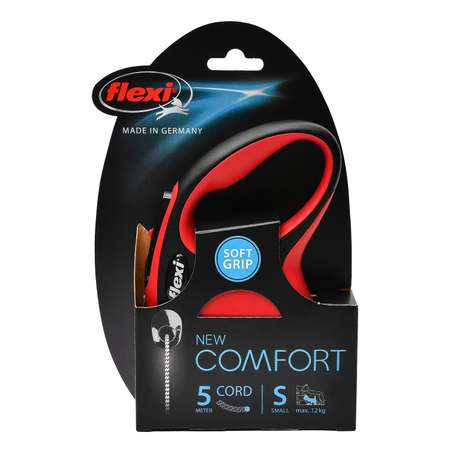 Рулетка Flexi New Comfort S трос 5м до 12кг Черный-Красный