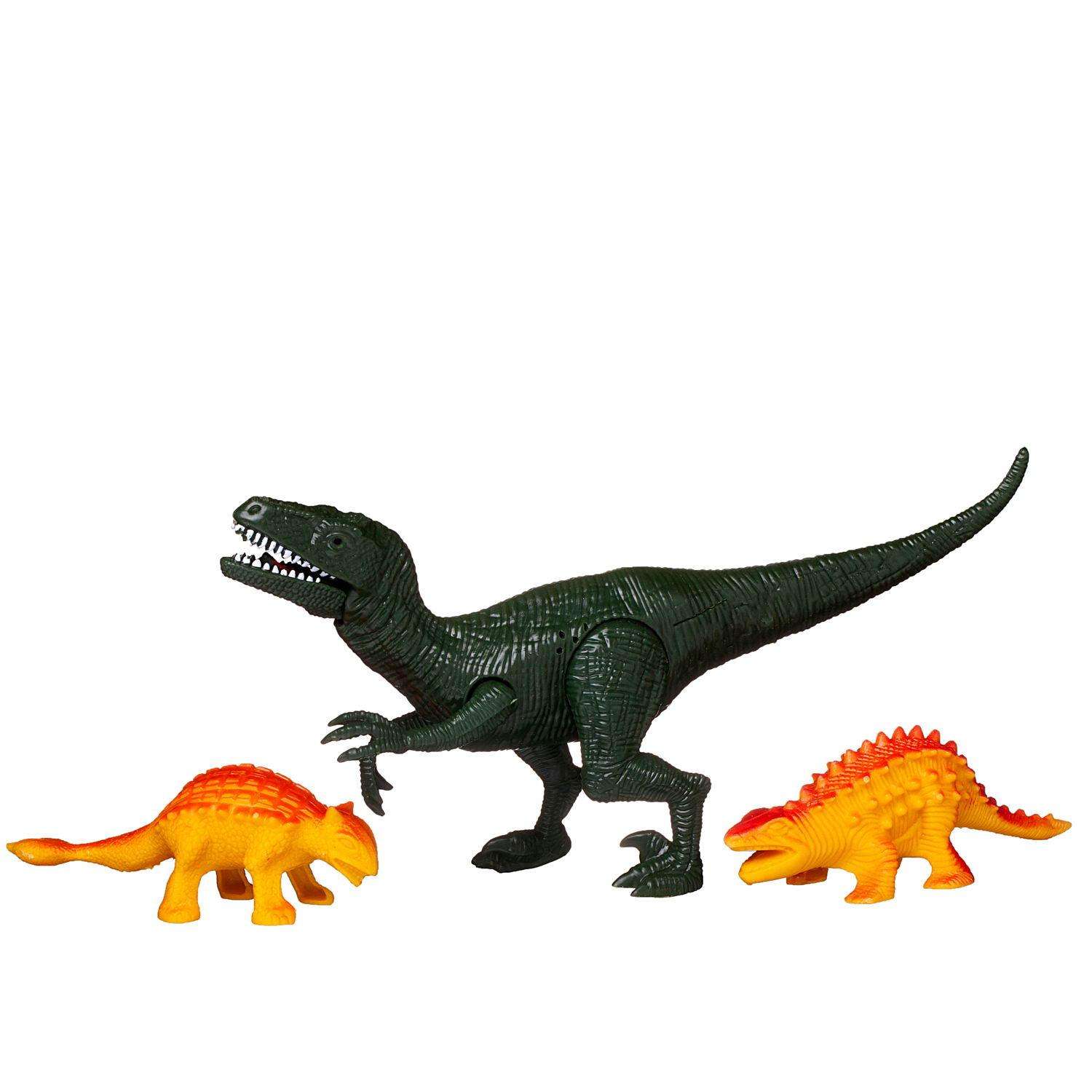 Игровой набор Junfa Динозавры 1 большой зеленый 2 маленьких динозавра детали для сборки свет звук - фото 4