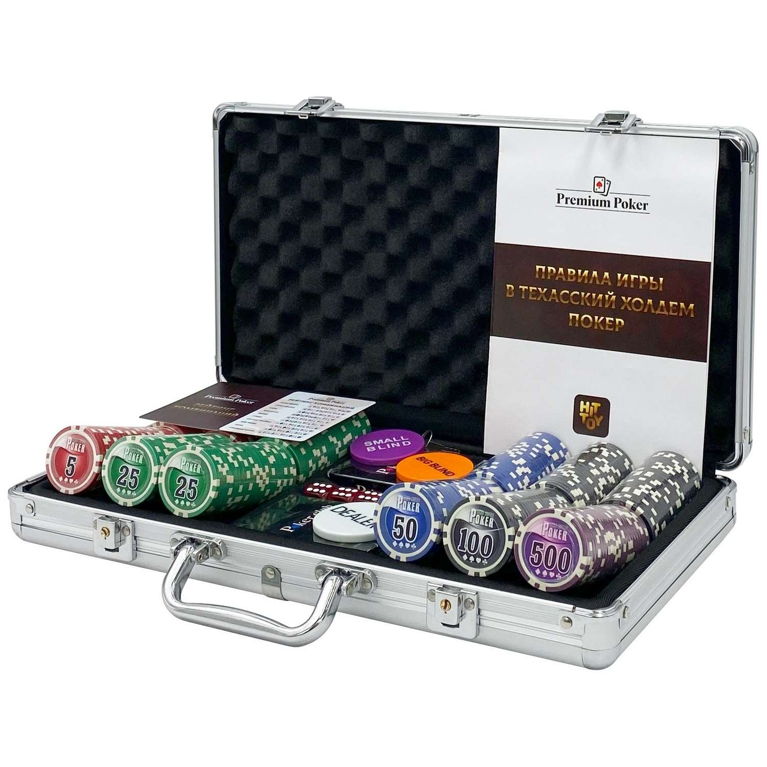 Покерный набор HitToy Nuts 300 фишек с номиналом в чемодане - фото 1