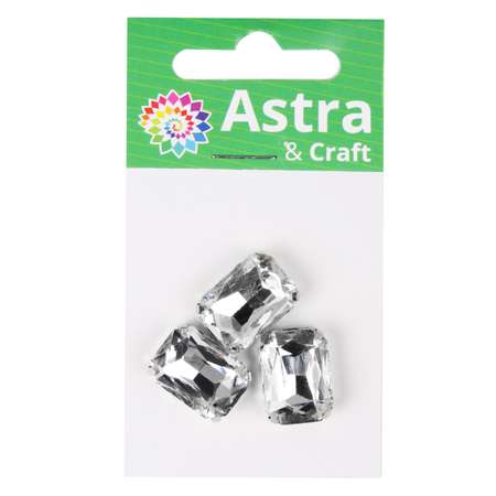 Хрустальные стразы Astra Craft в цапах прямоугольные для творчества и рукоделия 13 мм 18 мм 3 шт серебро белый