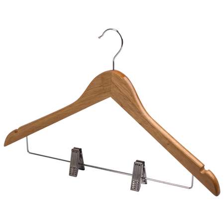 Вешалки Brabix для одежды деревянные 3шт с клипсами цвет сосна размер 48-50