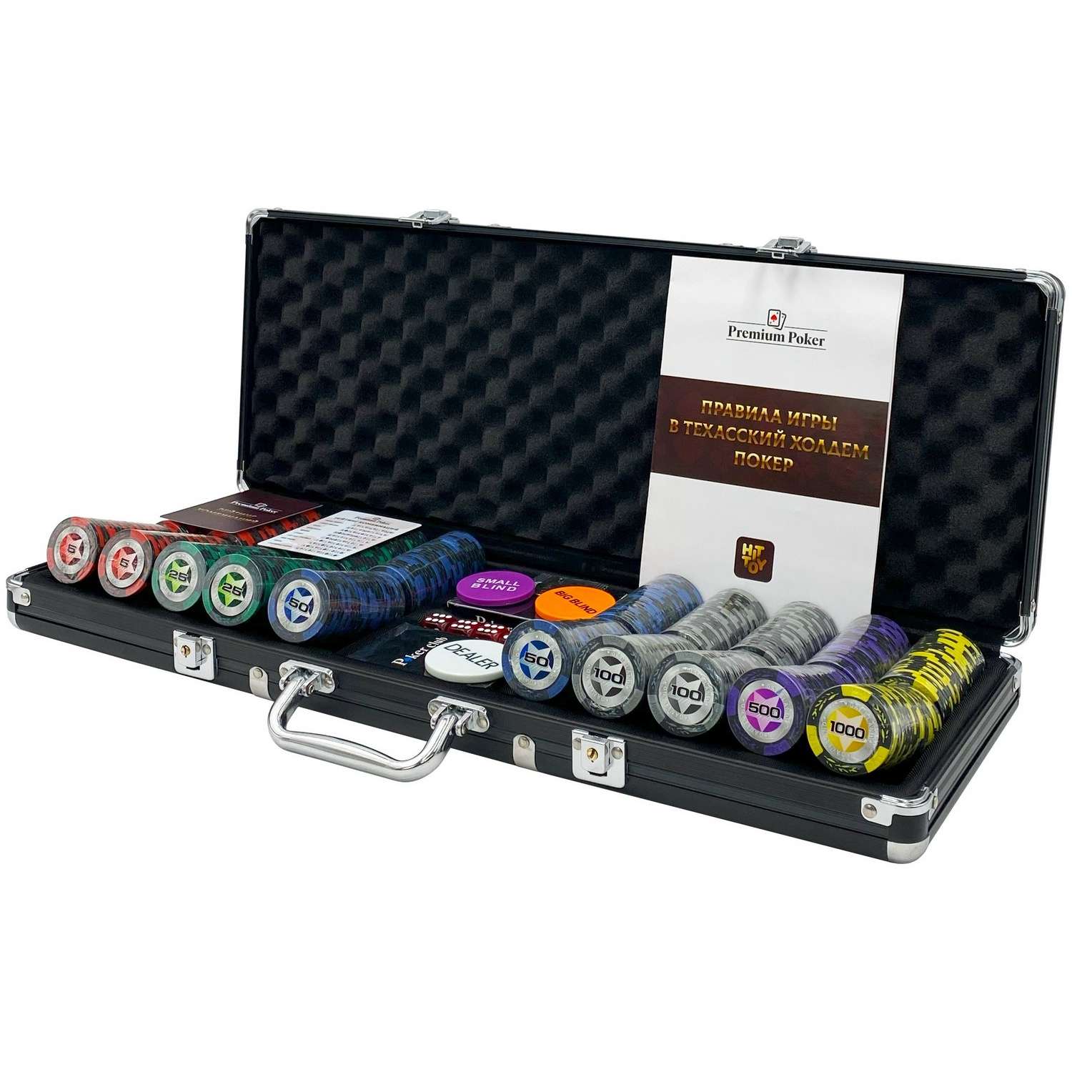 Покерный набор HitToy Black Stars 500 фишек с номиналом в чемодане - фото 1