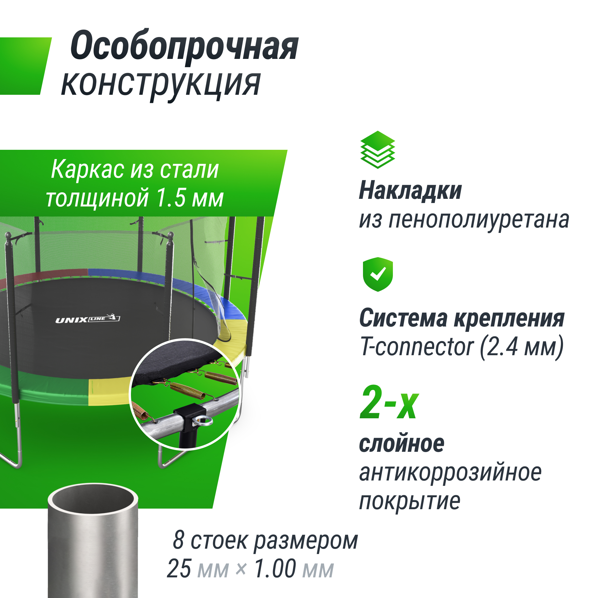 Батут каркасный Simple 12 ft UNIX line Color с внутренней защитной сеткой общий диаметр 366 см до 150 кг - фото 8