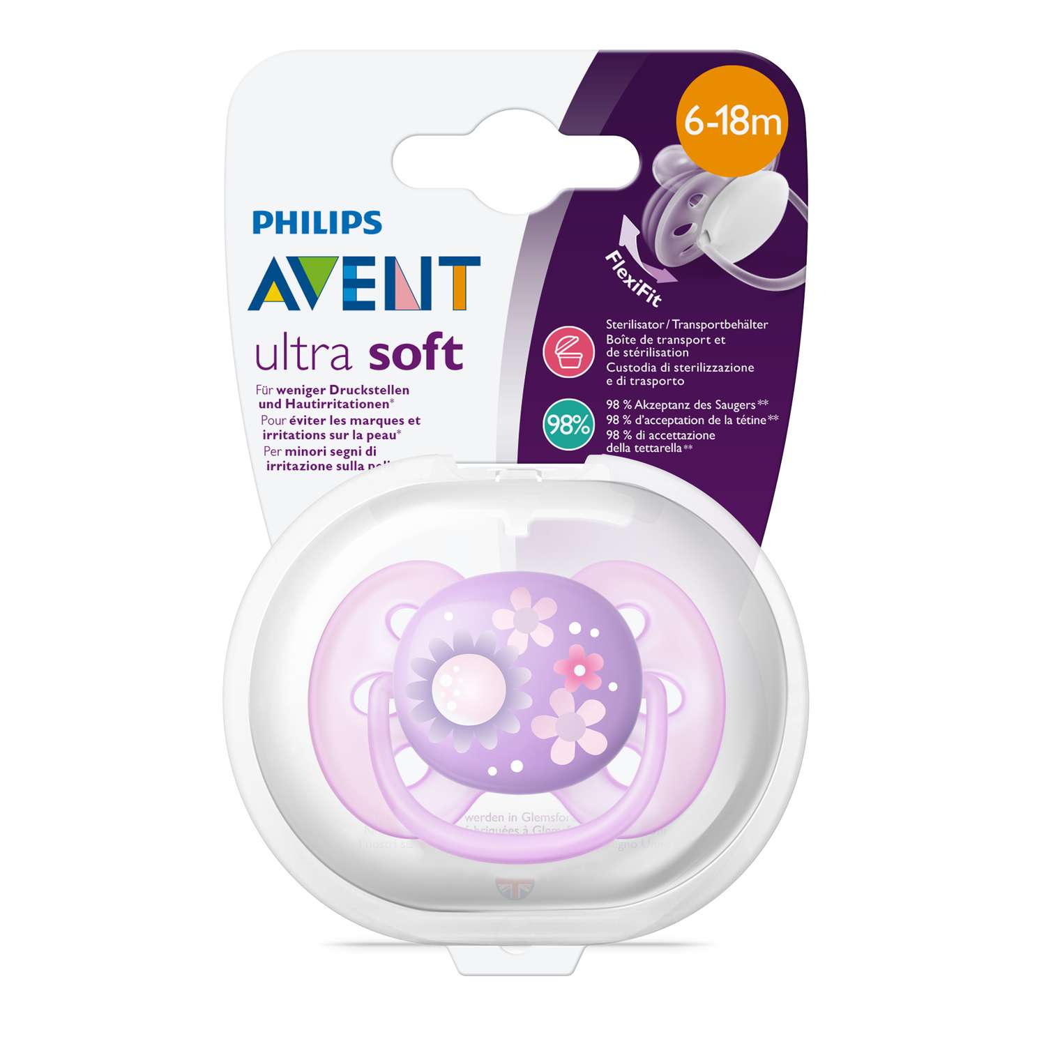 Пустышка Philips Avent Ultra Soft с футляром для стерилизации с 6 до 18месяцев SCF529/12 - фото 2