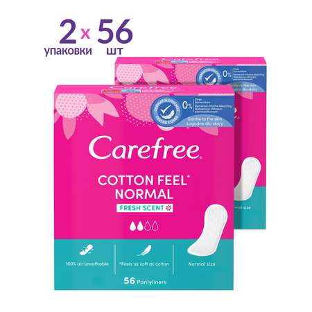 Прокладки гигиенические Carefree Cotton Feel Normal с насыщенным ароматом свежести 56 шт х 2 упаковки