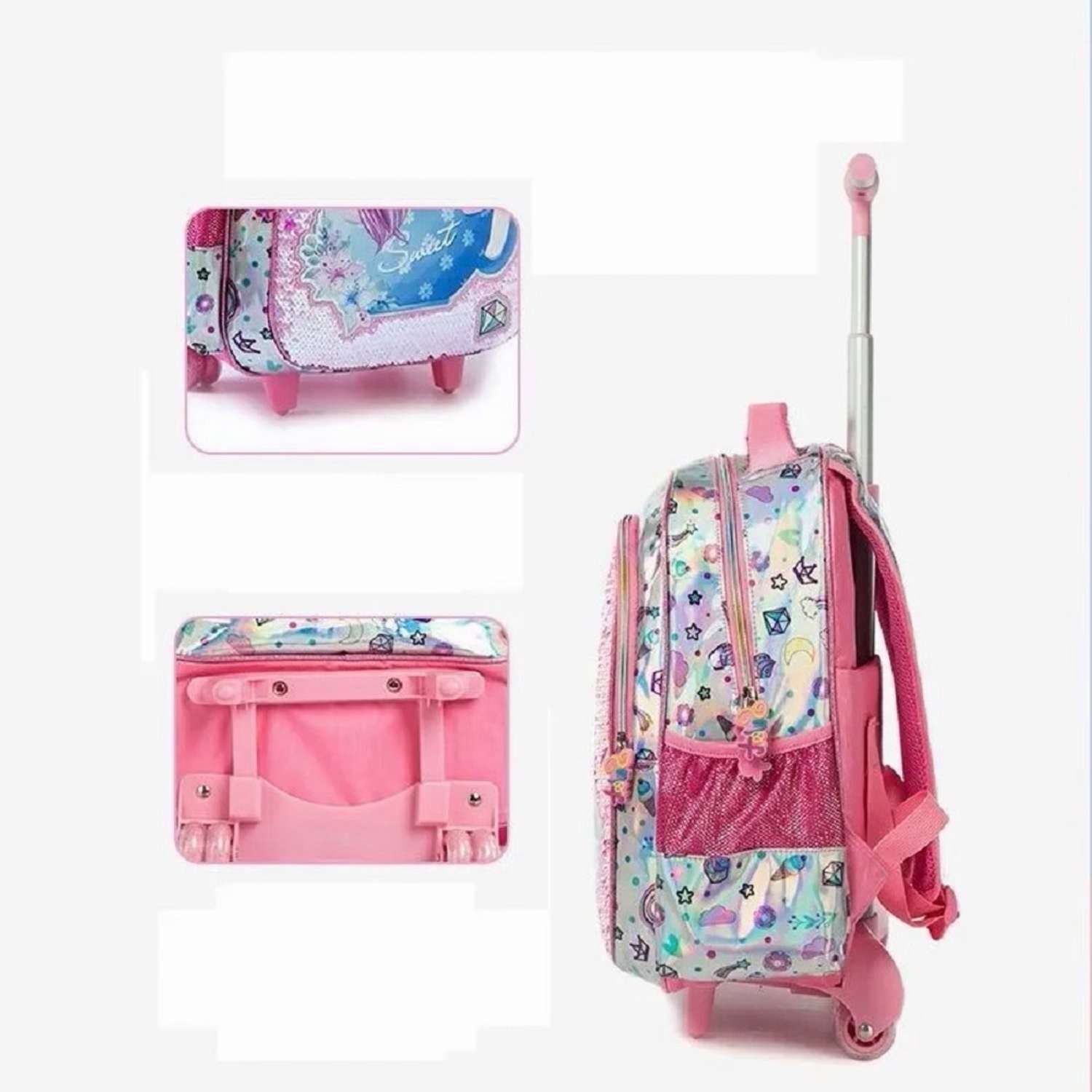 Рюкзак на колесах Jasminestar розовый Единорожка с наполнением сумка+пенал - фото 7