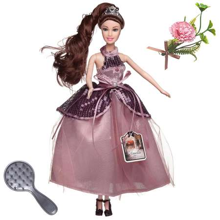 Кукла ABTOYS Королевский прием с диадемой в длинном платье темные волосы 30см
