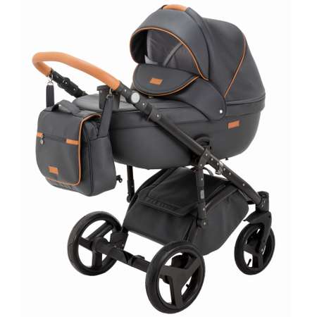 Коляска 3в1 BeBe-mobile Ravenna Deluxe V205 Черная кожа+Карамельная кожаная отделка