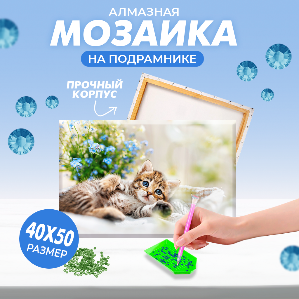 Алмазная мозаика Solmax Котенок на подрамнике 40х50см - фото 1