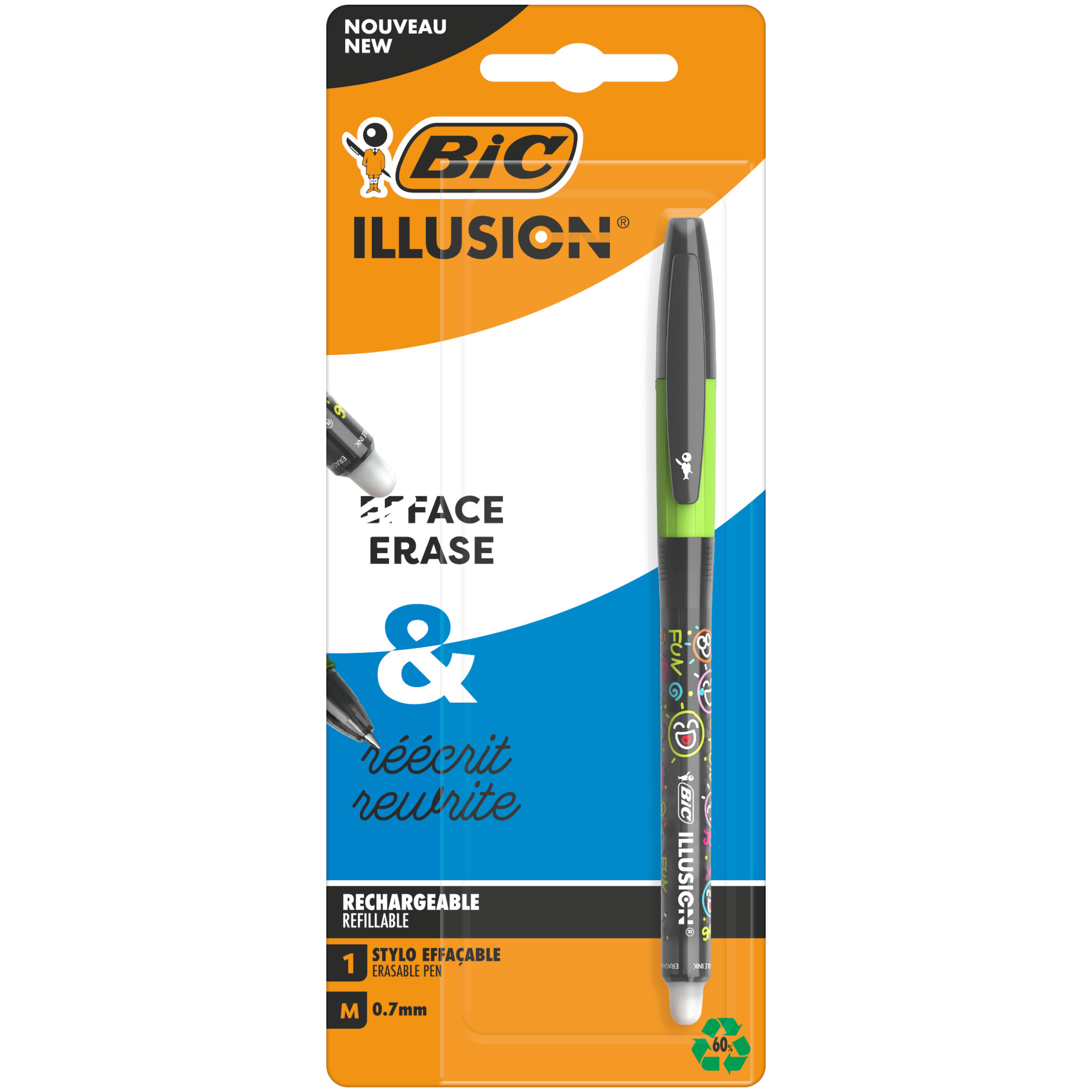 Ручка гелевая стираемая Bic Illusion Черный цвет 516511 - фото 1