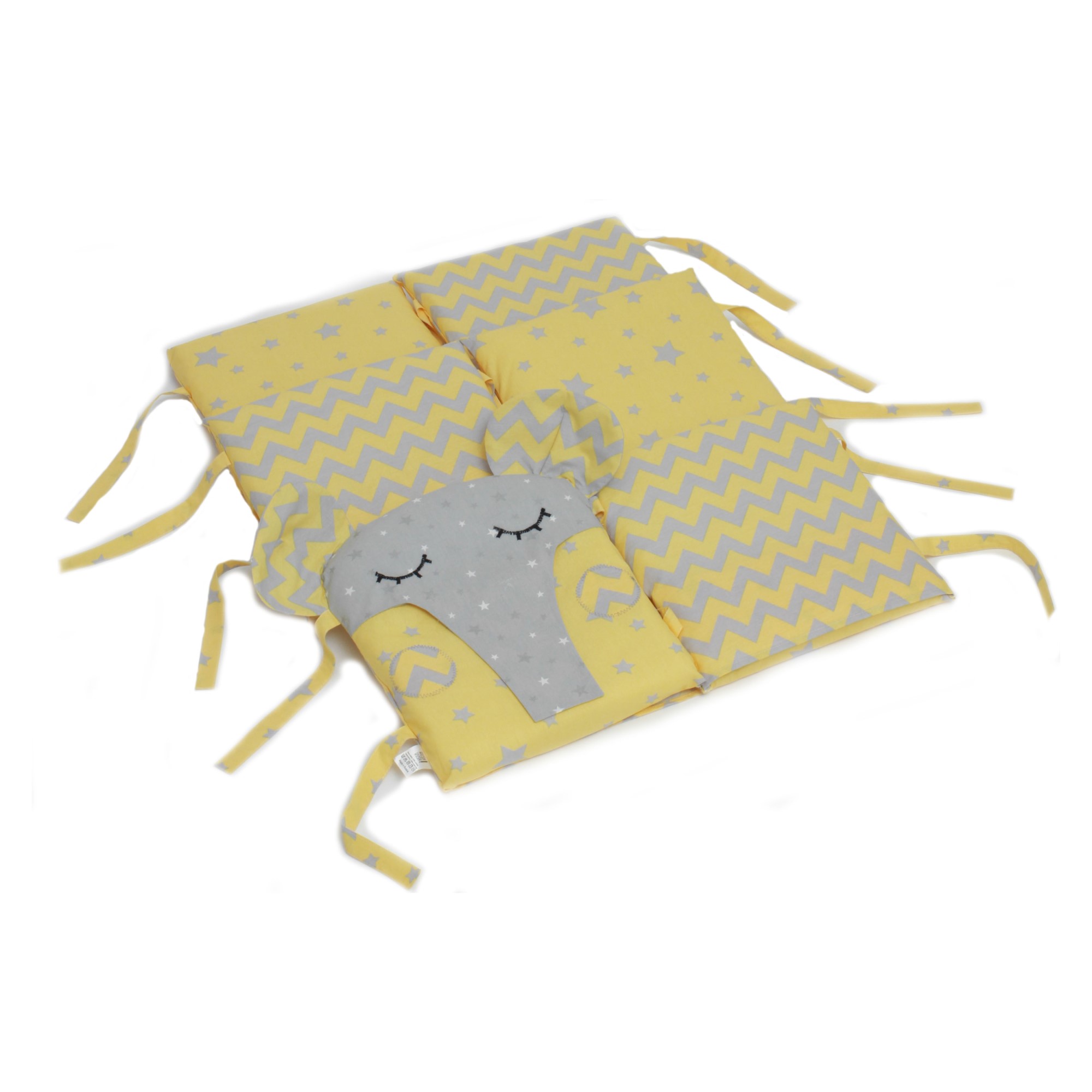 Бортики в кроватку Hush Hush! для новорожденных с шуршащими ушками Сонный слоник Yellow - фото 1