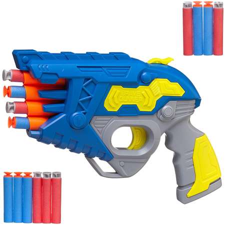 Оружие игровое Junfa бластер космический 10 мягких пуль мишень сине желто белый