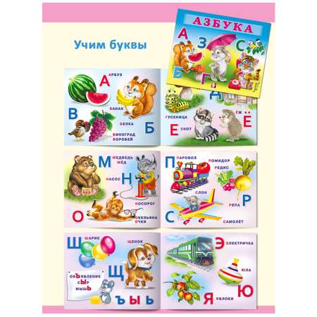 Книги Фламинго Учим малыша: буквы цифры животные растения Первые знания для детей и малышей 5 книг