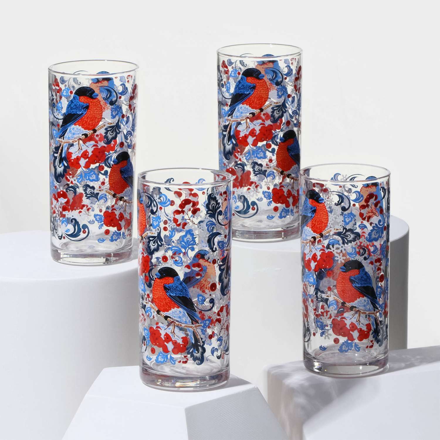 Набор стаканов MAGISTRO «Снегири» стеклянный 300 мл 4 шт - фото 1