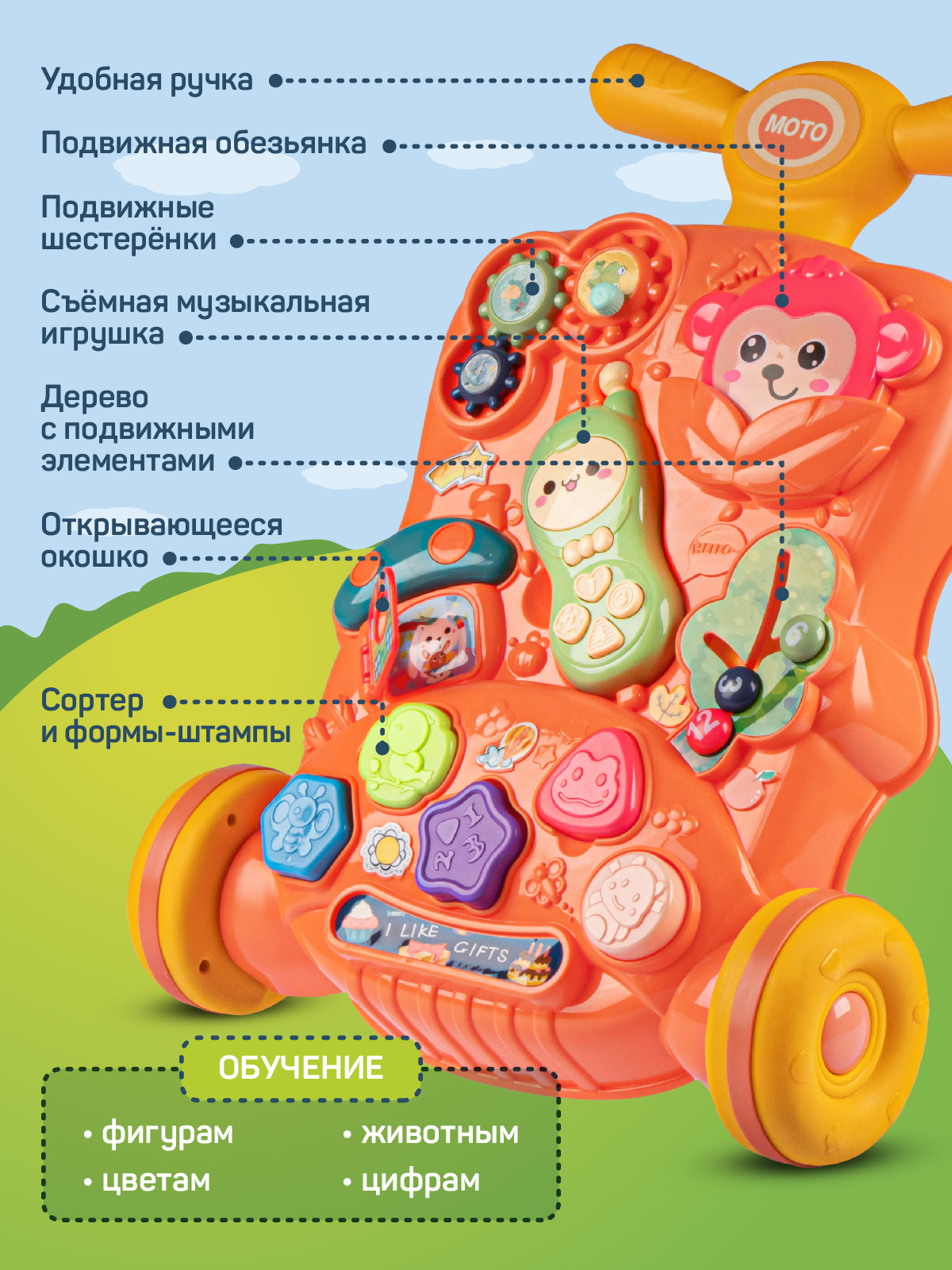 Ходунки детские ДЖАМБО Музыкальные Бизиборд цвет оранжевый - фото 3