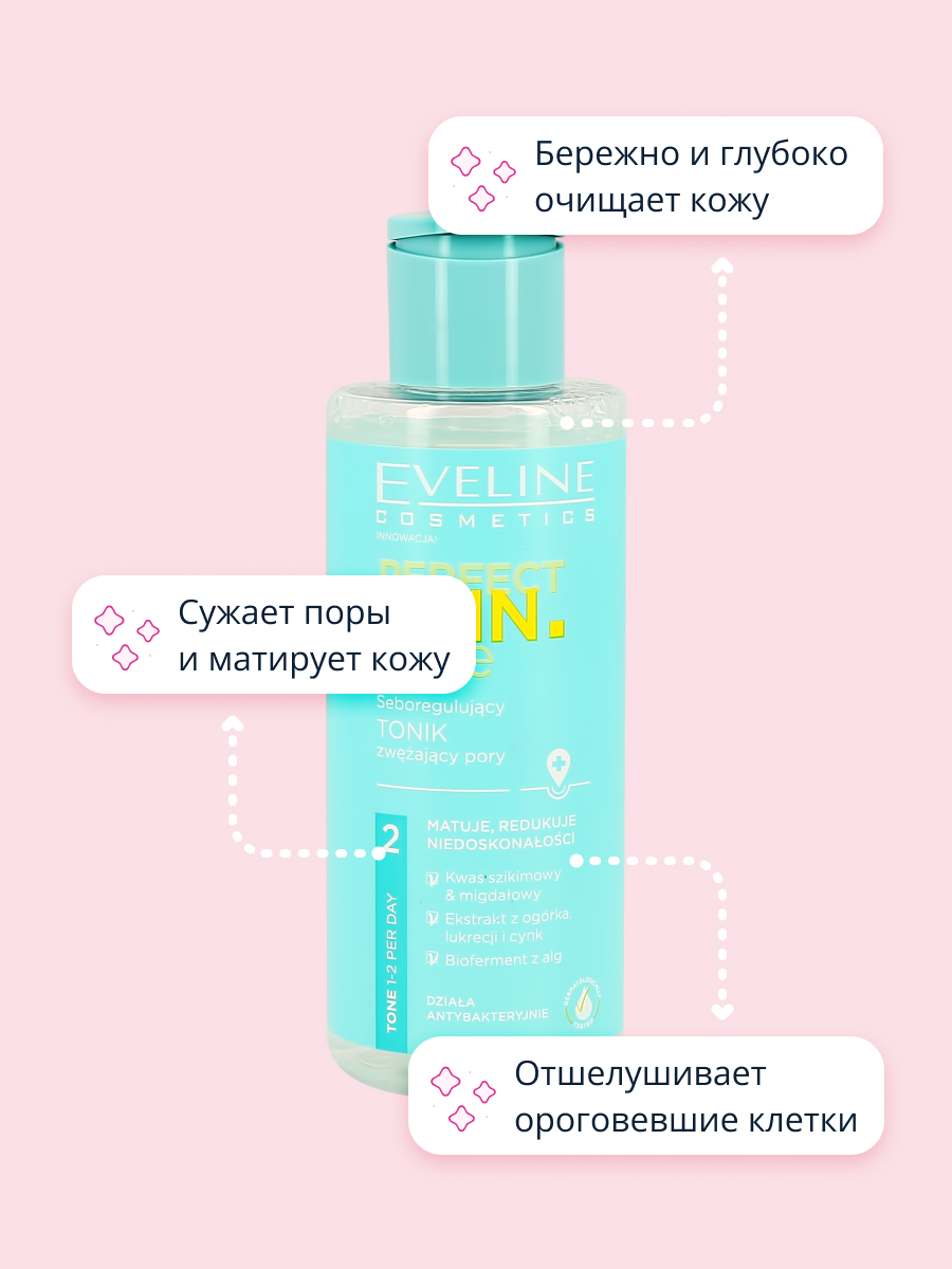 Тоник для лица EVELINE Perfect skin acne против несовершенств 150 мл - фото 3