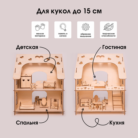 Домик для кукол LAMMYS TOYS 46 см с мебелью